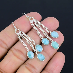Pendientes colgantes de gota de Plata de Ley 925 con piedras preciosas Larimar, regalo de joyería de moda para mujeres y niñas, regalo de Navidad al por mayor - Product Image 2