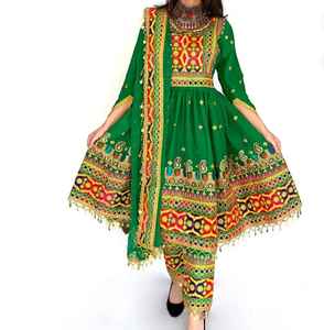 Vestidos tradicionales afganos de seda hechos a mano de 3 piezas para mujer de la mejor calidad para fiesta Precios baratos y al por mayor 2025 - Product Image 1