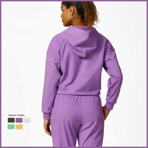 Date personnalisé polaire sweat à capuche coupe ample athlétique entraînement hauts pullover poche tenues décontractées motif solide courte longueur - Product Image 4