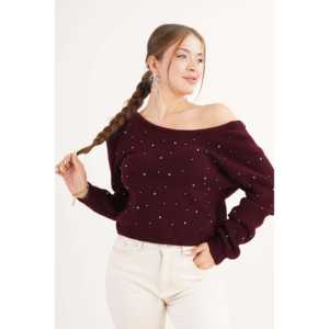 Pull brodé bordeaux rose pour femme avec dos nu – Vente en gros - Product Image 3