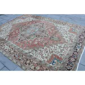 Turkish Oversize Rug 7.7x10.9 ft, <b>Red</b> Abstract Vintage <b>Wool</b> Rug - Product Image 2