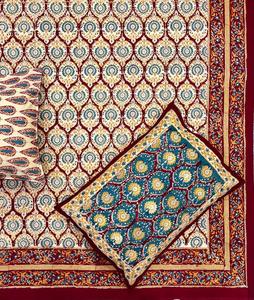 ผ้าปูที่นอนผ้าฝ้าย100% ที่ทำด้วยมือพร้อมปลอกหมอนปลอกหมอนปลอกหมอนผ้าฝ้ายเนื้อนุ่มพิมพ์ลายด้วยมือผ้าปูเตียงที่มีดีไซน์เส้นขอบ - Product Image 4