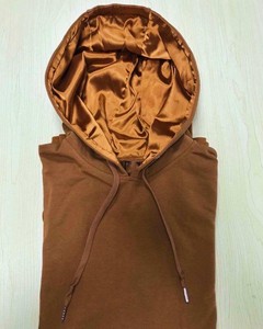 Knitted Cotton Satin Lined Hoodies Zip <b>Pink</b> Puffer <b>Hoodie</b> Puff Print Customizable Heavyweight Silk Satin Lined breathable <b>Hoodie</b> - Product Image 4