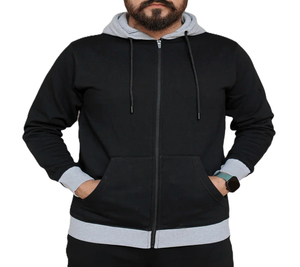 Vente en gros de sweats à capuche en molleton 100% coton uni de qualité supérieure pour hommes, fermeture éclair intégrale, chaud, coupe-vent, respirant, sport, décontracté - Product Image 1
