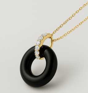 Pendentif unisexe en or jaune massif 14 carats magnifiquement conçu en forme de beignet d'onyx noir réglage de lunette pendentifs fins breloques - Product Image 3