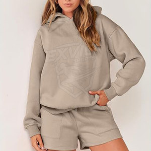 Ensemble sweat à capuche et short décontracté pour femme, 100 % coton respirant et écologique, 2 pièces - Product Image 5