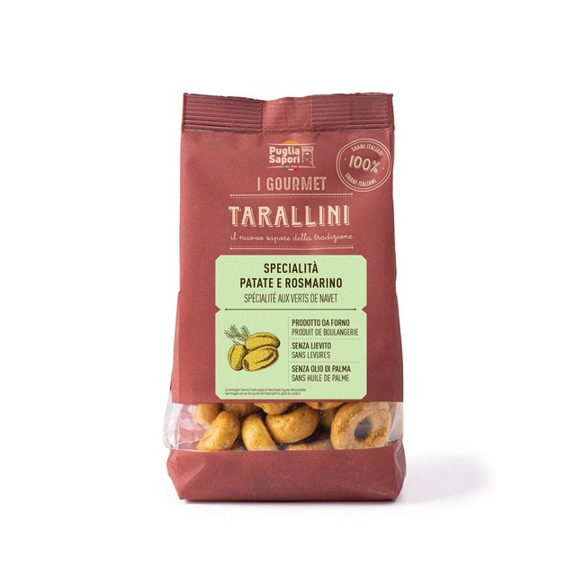 Made Italy Puglia Sapori Traditional Crunchy Salty Wine Infused Tender Wheat Flour Grain Tarallini Gourmet Snack 12 Months Shelf