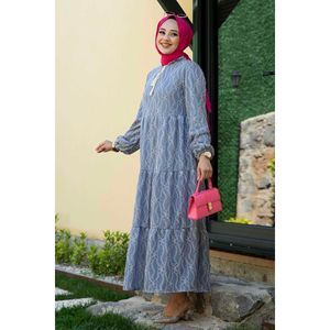 Vestido hiyab estampado floral azul con mangas largas - Product Image 2