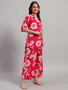 ชุดคุर्ติผ้าฝ้ายพรีเมียมลายดอกไม้พร้อมกางเกงปาลาซโซสำหรับผู้หญิง |   ฤดูร้อน |   ปกเสื้อจีน |   ปุ่ม |   การออกแบบแบบมีรอยแยก |   ผ้าที่ระบายอากาศได้ดี | - Product Image 3