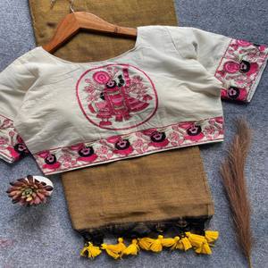 Sari en coton Khadi VASTRA COTTAGE, design de chemisier Shree Nath fait main, coton Khadi pur, taille modifiable 38 42, tenue traditionnelle pour les fêtes - Product Image 6