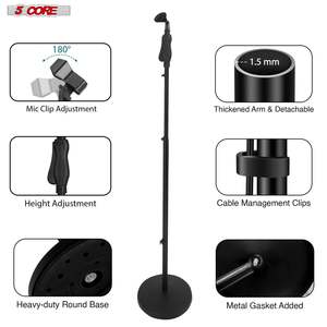 5 Core Microphone Stand Universal Floor Height Adjustable 35 to 57 Round Base Mic Stands Quick Setting <b>Lock</b>-<b>Tight</b> Knob w 5/8 - Product Image 5