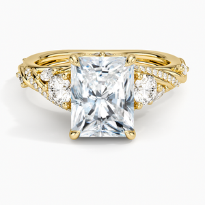 Diamond Ring Radiant Cut Three <b>Stone</b> Yellow Gold With Marquise & Round Side Diamonds Begonia Vine Engagement Jewelry For Women - Product Image 1