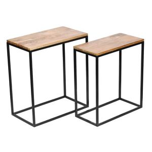 Juego de mesa cuadrada de hierro moderna de 2 uds con embalaje anidado superior de madera y acabado de recubrimiento de polvo negro inferior - Product Image 4