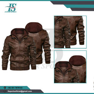 Veste de moto en cuir marron coupe cintrée pour homme-Streetwear d'hiver épais et imperméable respirant à séchage rapide avec manches lanterne - Product Image 3