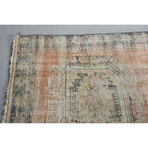 Vintage Turkish Rug, 3,8x10,6 ft Runner Rug, <b>Brown</b> Orange Floral <b>Wool</b> Rug - Product Image 4