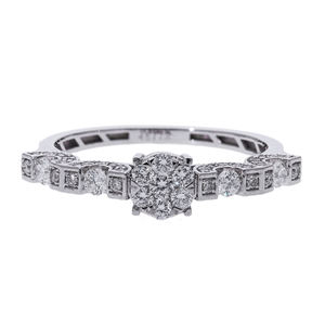 Anillo de Diamantes Naturales Chapado en Rodio de Oro Blanco de 14K, Clásico, Redondo, con Detalles Cuadrados y Redondos, para la Elegancia Atemporal de la Mujer - Product Image 2