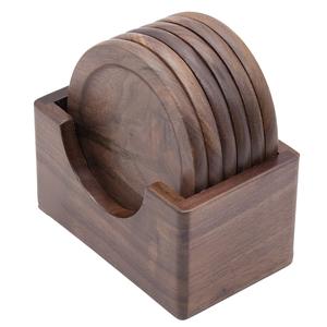 Wooden Tea & Coffee Serving Coaster Round Walnut Color for Home & Restaurant Drinks Serving Coaster with Holder - Product Image 5