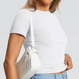 Camisetas de cuello redondo para mujer Camiseta ajustada informal diaria para mujer Tops básicos para mujer Camiseta elástica - Product Image 1