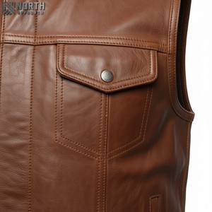100% Cowhide Genuine <b>Leather</b> Vest Breathable <b>Men</b> Slim Biker <b>Waistcoat</b> Sleeveless Jacket Classical Motorcycle Winter <b>Leather</b> Vest - Product Image 6