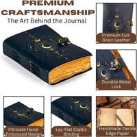 Grimoire Moon Phases Spell Book 7x5 Journal en cuir véritable pour femmes Journal de sorcellerie vintage avec 200 pages blanches