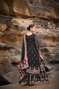 Faux fil de georgette avec broderie de séquence et haut de travail Moti Rivet avec manches longues et Sharara avec bordure en dentelle Dupatta - Product Image 4