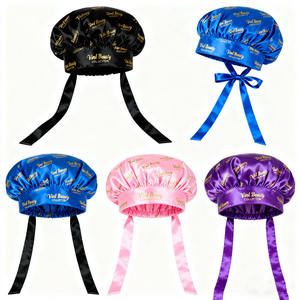 Gorro de satén con logotipo personalizado para mujer, gorro de dormir de doble capa con banda de corbata larga - Product Image 5