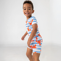 Pijamas de Verano para Niños al por Mayor a Bajo Precio, con Temática Oceánica, Manga Corta, Diseño de Dibujos Animados para Niños, Ropa de Dormir Transpirable y Suave, Personalizable