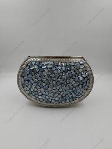 Handcrafted Mother of Pearl Mosaic Velvet Chain Strap Luxury Floral <b>Clutch</b> <b>Bag</b> for Women <b>Wedding</b> Evening Events - Product Image 4
