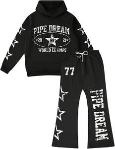 Ensemble de survêtement évasé personnalisé OEM imprimé pour homme – Pantalon de survêtement évasé et sweat à capuche deux pièces vierges - Product Image 1