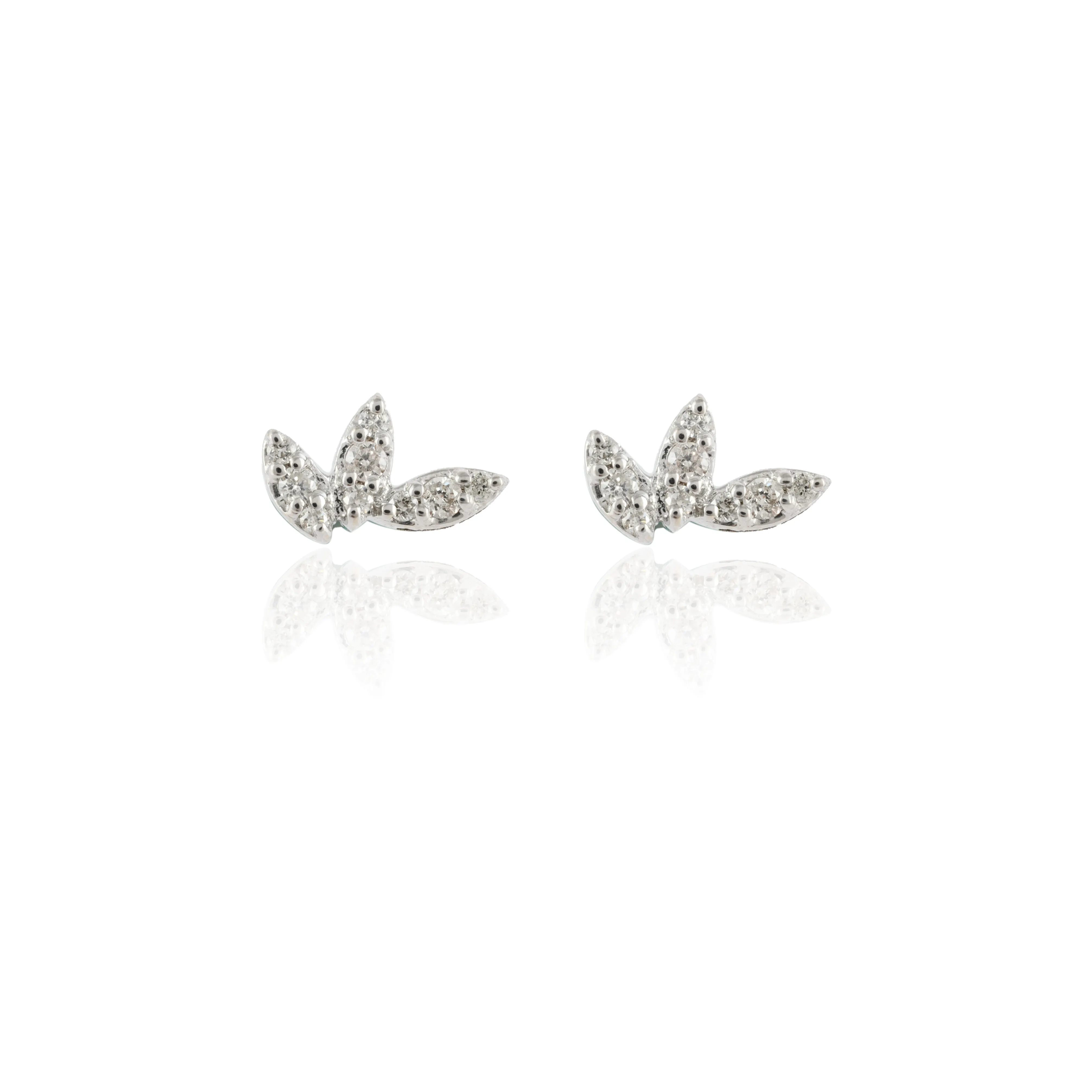 Factory Custom Handmade 100% Authentic Round Diamond Leaf Piercing Stud Earrings 18K Pure White Gold Luxury Jewelry