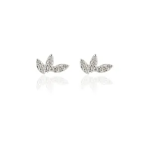 Factory Custom Handmade 100% Authentic Round Diamond Leaf Piercing Stud Earrings 18K Pure White Gold Luxury Jewelry