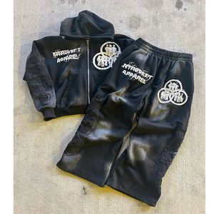 Conjunto Deportivo Personalizado Informal con Logotipo Personalizado para Hombre, Traje Deportivo Unisex, Conjunto de Jogger con Cremallera Completa, Lavado Ácido, Sudadera con Capucha Personalizada - Product Image 4