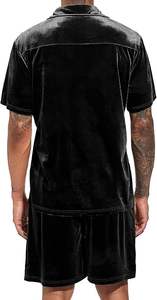 Conjunto de 2 Piezas para Hombre, Verano 2026, Camiseta Ajustada de Manga Corta de Terciopelo Negro, 100% Algodón, Pantalones Cortos de Terciopelo, Ropa Deportiva Transpirable - Product Image 2