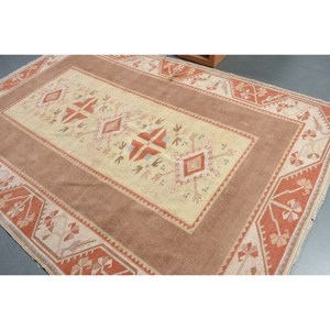Classic Brown Beige 6.5 X 9.4 ft Wool <b>Rug</b> Patchwork Turkish Design for Entryway Living <b>Bedroom</b> Latex Rectangular Sideboard <b>Rugs</b> - Product Image 4
