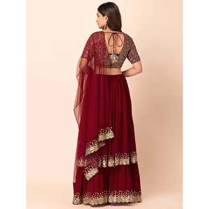 Precioso Lehenga Choli de Georgette Color Granate con Dupatta, Adornado con Lentejuelas, para Vestimenta de Boda - Product Image 2