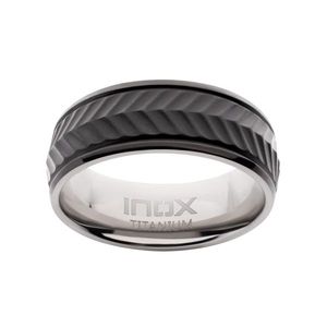 INOX Comfort Fit Chevron <b>Ring</b> Black IP Titanium Matte Finish for Wedding - Product Image 2