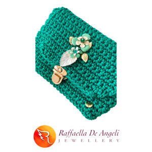 Bolso de mano de ganchillo de algodón verde Flores Patrón geométrico Moda de verano Correa de un solo hombro Cierre de botón Hecho a mano Italia - Product Image 4