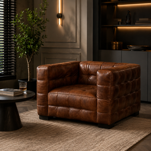 Vintage Genuine Leather Chesterfield Club Armchair | Midcentury Modern Handmade Luxury Accent Chair for Apartment Villa | Custom - Product Image 1