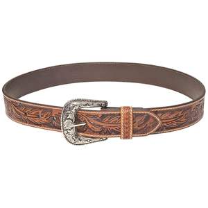 Cinturón Vaquero de Cuero Genuino de Grano Completo, Hebilla de Aleación Grabada con Diseño Floral Vintage, Diseño Occidental Hecho a Mano - Product Image 1