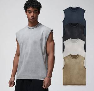 100% coton été débardeur conception ample bord brut gilet tricoté décontracté sans manches T-Shirts respirant - Product Image 1