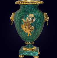 Pot Bunga Dekoratif Batu Malachite Minimalis Buatan Tangan yang Elegan untuk Dekorasi Interior Meja Mewah
