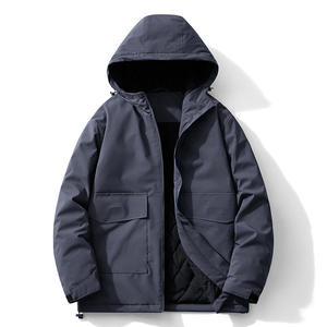 Men's Winter Hooded Puffer <b>Jacket</b> Thick Polyester Waterproof Windproof Casual Loose Fit <b>Zipper</b> Closure Solid Color <b>Pockets</b> Front - Product Image 2