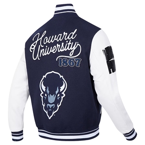 Custom Howard University Varsity Jacket 1867 Bison Letterman abrigo de lona bordada técnicas de lavado vintage de doble botonadura - Product Image 3