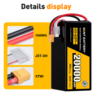 Wholesale OEM XT90 Plug VANT 350wh/kg 44.4V 12S <strong>20000mAh</strong> 10C UAV FPV Lithium Polymer Semi Solid State RC <strong>Lipo</strong> Drone <strong>Battery</strong> - Product Image 2