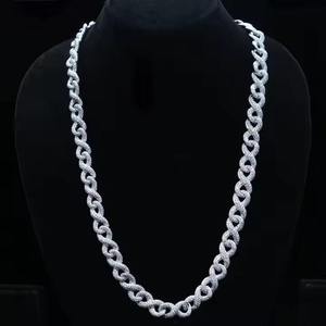 Chaîne à maillons cubains VVS Moissanite coupe ronde 14mm plaqué rhodium mariage chaîne glacée cadeau bijoux pour hommes en argent Sterling 925 - Product Image 4