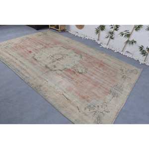 พรมแนววินเทจสไตล์ตุรกีสีเบจสีส้ม6.6 x วัสดุขนสัตว์10.3ft ยางเย็บปะติดปะต่อกันแบบแอบสแตรกสี่เหลี่ยมผืนผ้าสำหรับห้องนั่งเล่นห้องโถง - Product Image 4