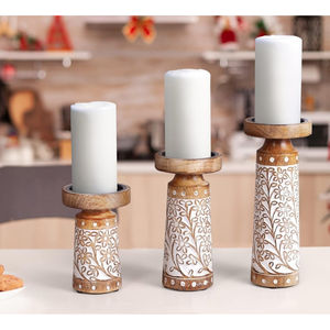 Bougeoirs et supports en bois naturel design incurvé à la main lot de 3 bougeoirs de table décoration de noël bougeoir éclaircissant - Product Image 6