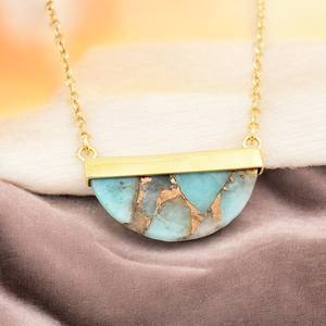 Bijoux fins en argent Sterling 925 faits à la main Collier de déclaration Amazonite naturelle Pierre précieuse Cuivre Plaqué Or Pendentif Monture - Product Image 3