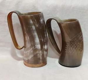 Mug en corne de buffle naturelle, mug à boire viking de luxe, durable, avec poignée, pour fête, haute qualité, personnalisé par HF - Product Image 3
