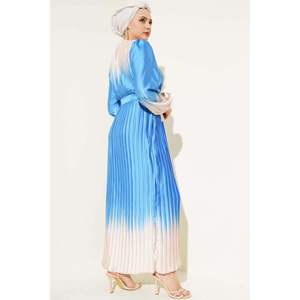 Robe en satin plissé bicolore indigo - Product Image 3